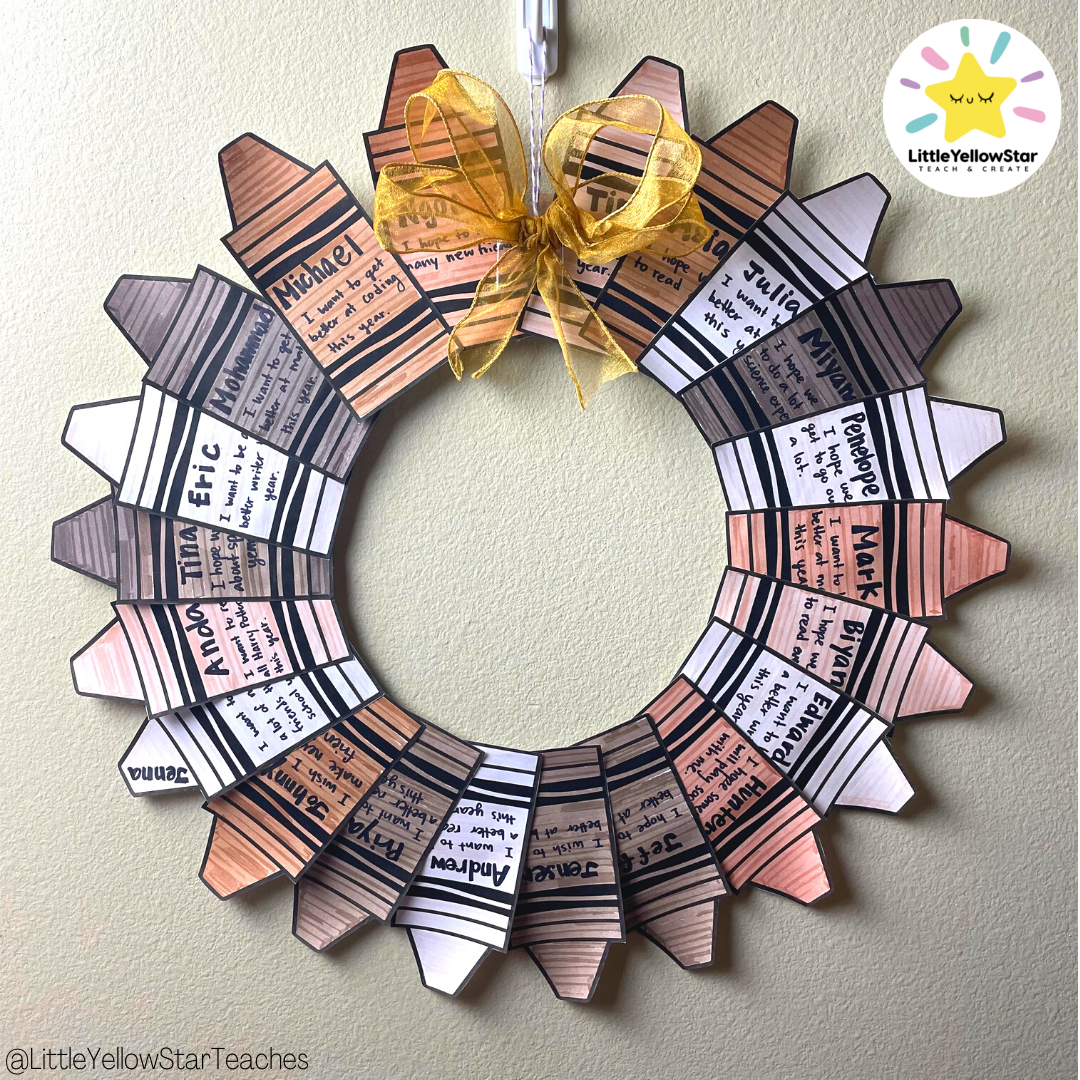 Completed Classroom Wreath - Back To School Crayon Classroom Wreath