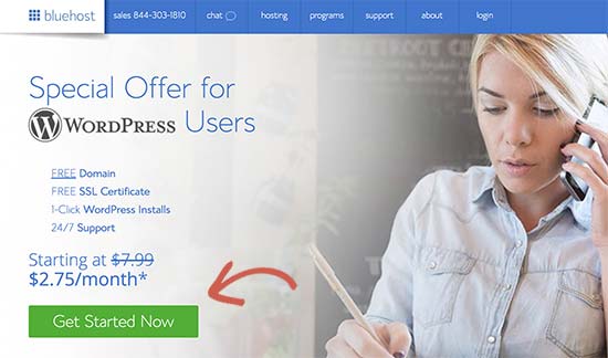 Botão de início do Bluehost