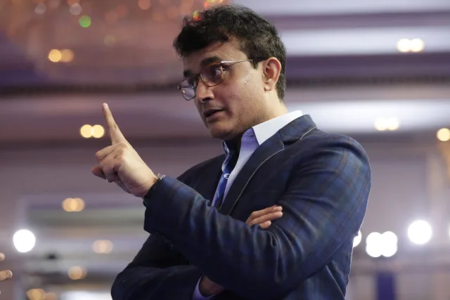 BCCI president Sourav Ganguly makes a point at the IPL 2022 auction