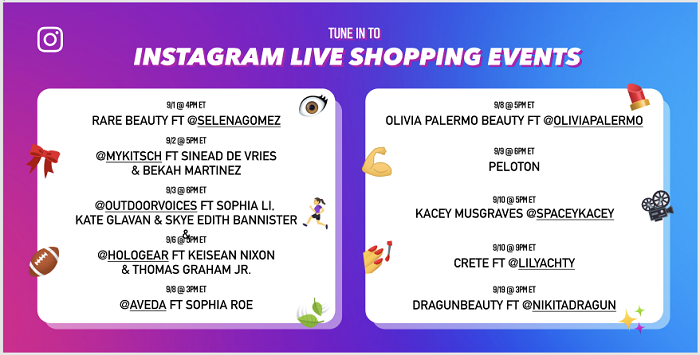 Instagram live-stream shopping events schedule