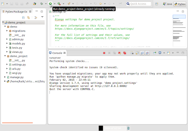 pydev runserver django