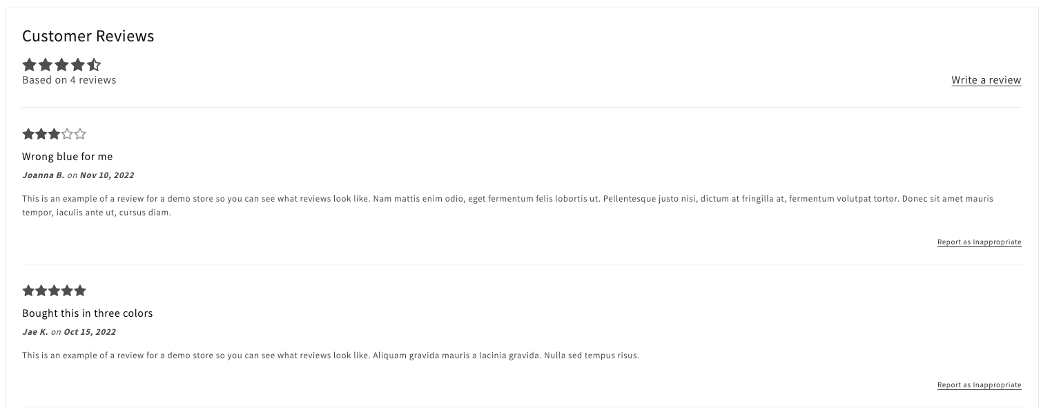default Shopify product reviews app 