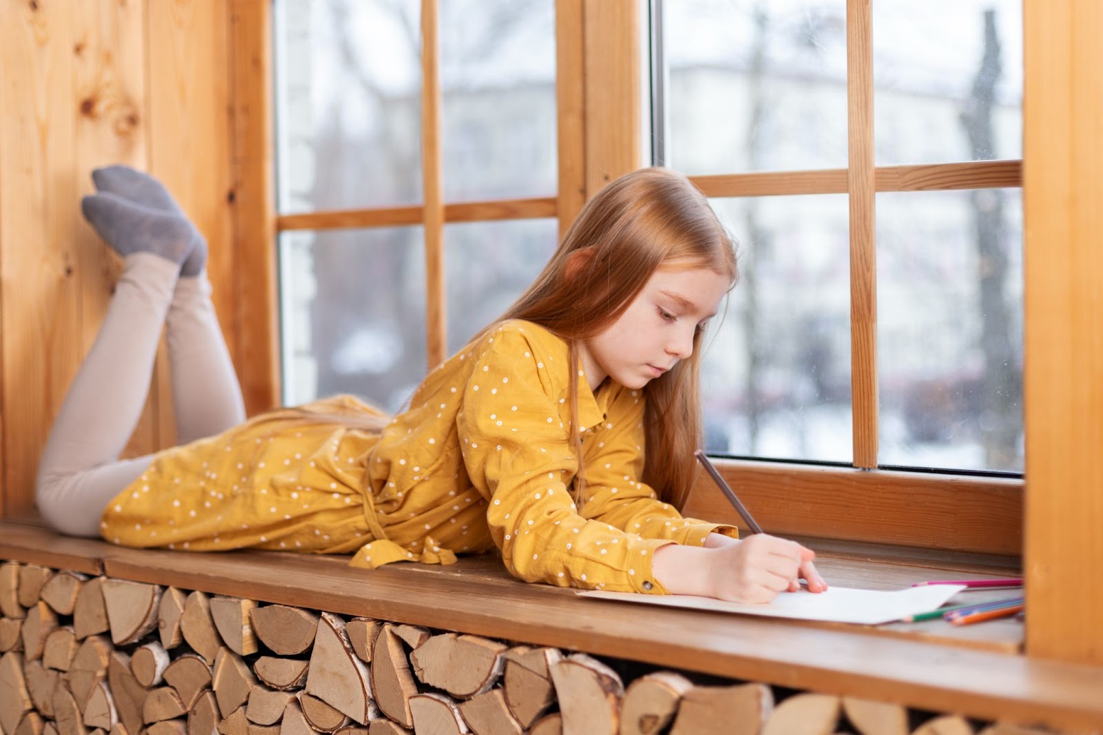 A little girl writing poetry.