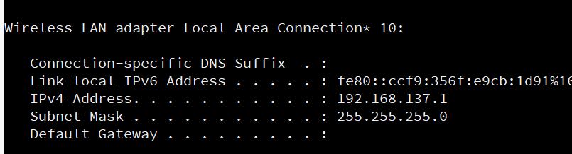 ipconfig to find the IP range for my Hot spot