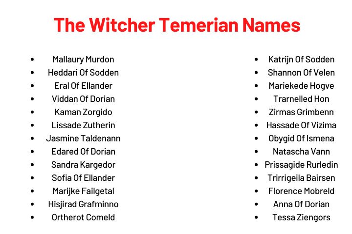 The Witcher Temerian Names