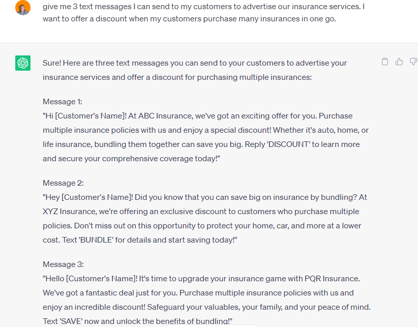 generating SMS with chatgpt

