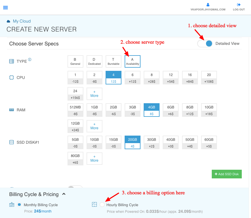 server size and pricing