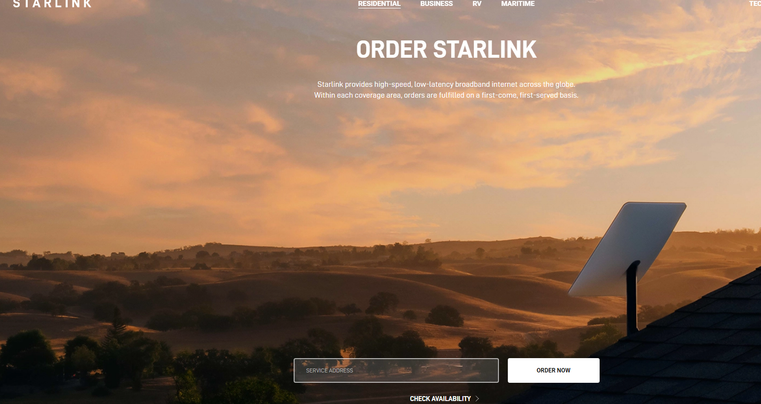Starlink.com order page