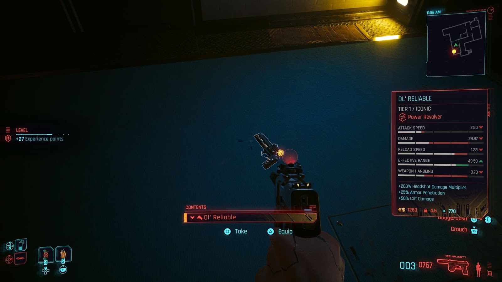An in game screenshot of Dante’s Ol’ Reliable Power Revolver from the game Cyberpunk 2077.