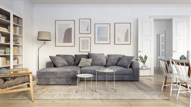 grey 3-seater l-shaped sofa and coffee table 