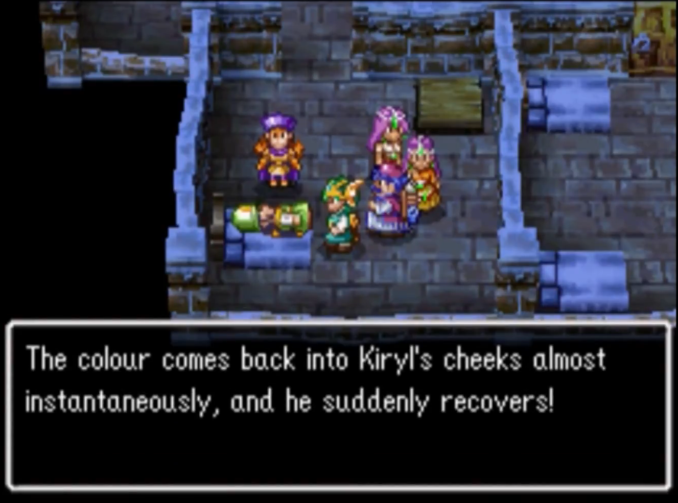 Giving the Feverfew Root to Kiryl will heal him instantly | Dragon Quest IV
