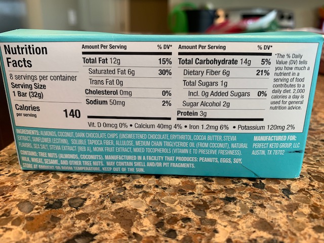 Perfect Keto nola bar nutrition facts