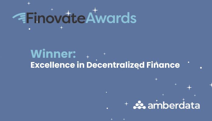Finovate awards winner - Excellance in decentralized finance - amberdata