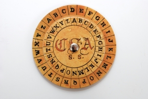 Paper reproduction, photographed from a real Confederate Cipher Disc at the museum of the Confederacy in Richmond, VA.