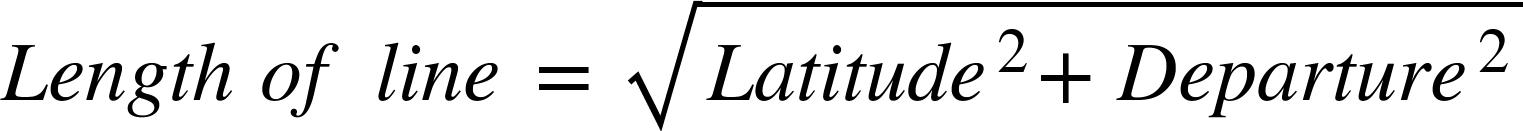 <math xmlns="http://www.w3.org/1998/Math/MathML"><mi>L</mi><mi>e</mi><mi>n</mi><mi>g</mi><mi>t</mi><mi>h</mi><mo>&#xA0;</mo><mi>o</mi><mi>f</mi><mo>&#xA0;</mo><mi>l</mi><mi>i</mi><mi>n</mi><mi>e</mi><mo>&#xA0;</mo><mo>=</mo><mo>&#xA0;</mo><msqrt><mi>L</mi><mi>a</mi><mi>t</mi><mi>i</mi><mi>t</mi><mi>u</mi><mi>d</mi><msup><mi>e</mi><mn>2</mn></msup><mo>+</mo><mi>D</mi><mi>e</mi><mi>p</mi><mi>a</mi><mi>r</mi><mi>t</mi><mi>u</mi><mi>r</mi><msup><mi>e</mi><mn>2</mn></msup></msqrt></math>
