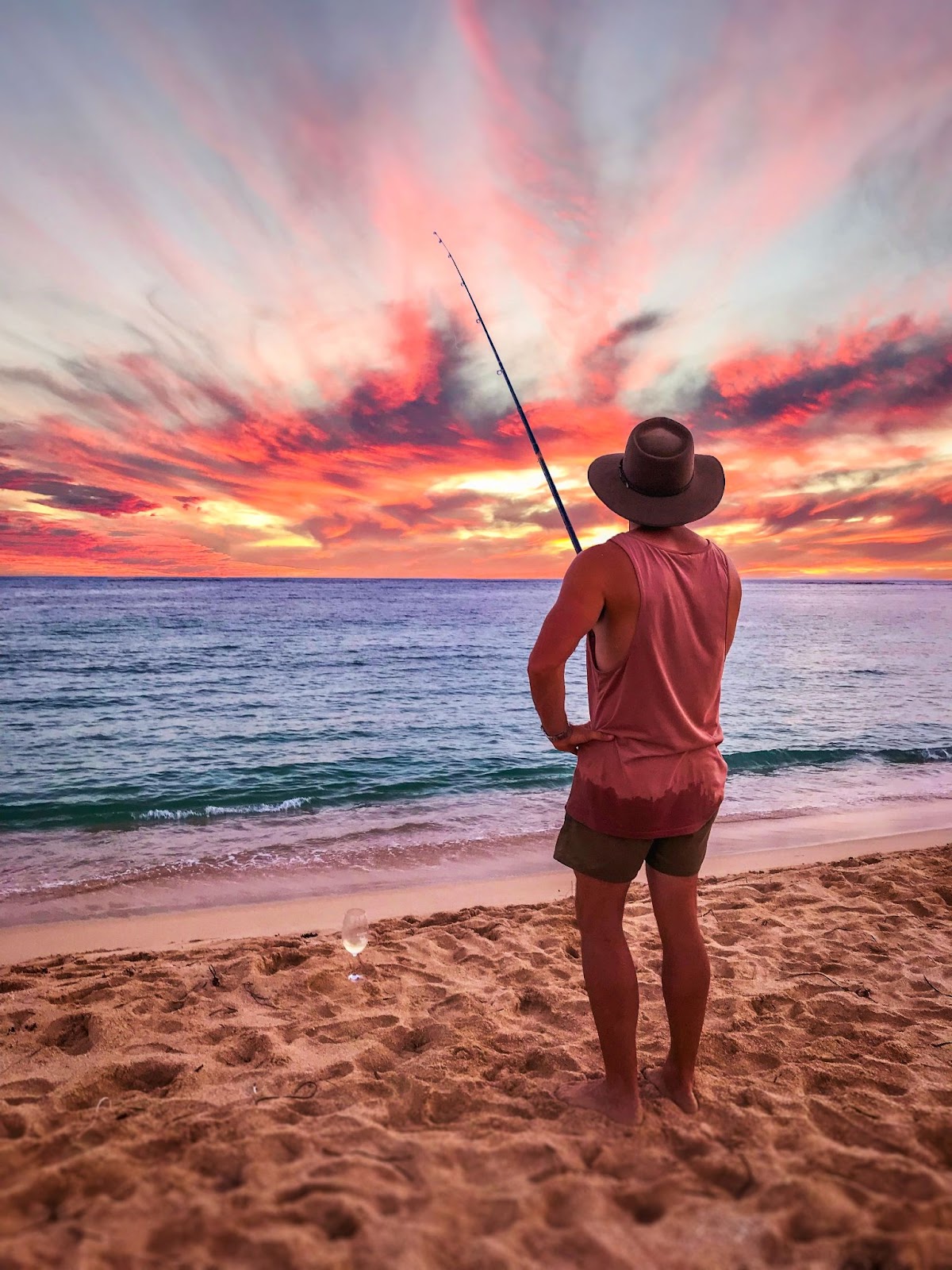 surf fishing sunset view