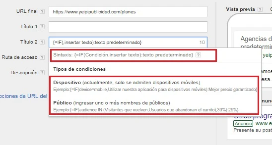 Funcion IF Google Adwords