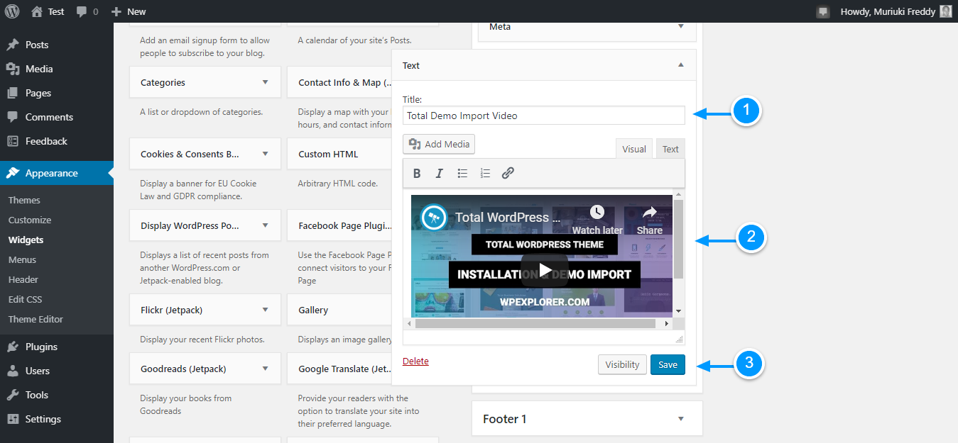 adicionar vídeo ao wordpress via widgets