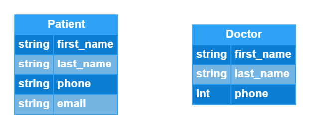 The logical data model: Patient and Doctor entities