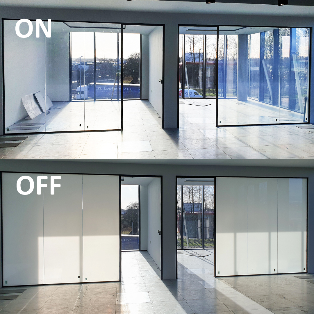 Smart glass changes from transparent to opaque with the flick of a switch. Source: Priviglaze