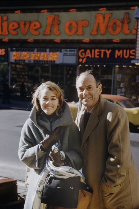 actor henry fonda and daughter jane standing outside ripleys believe it or not in times square, new york city, new york, united states, 1960photo by leonard mccombethe life picture collection via getty images