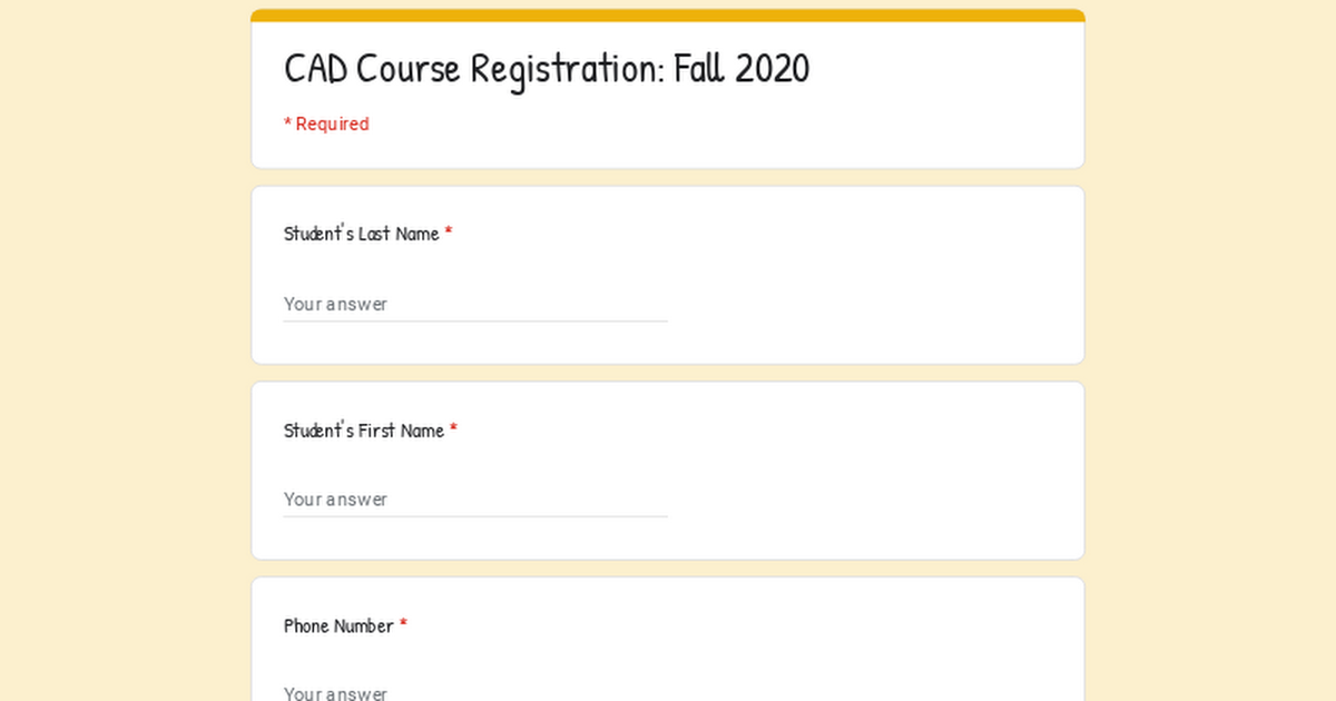 CAD Course Registration Fall 2020