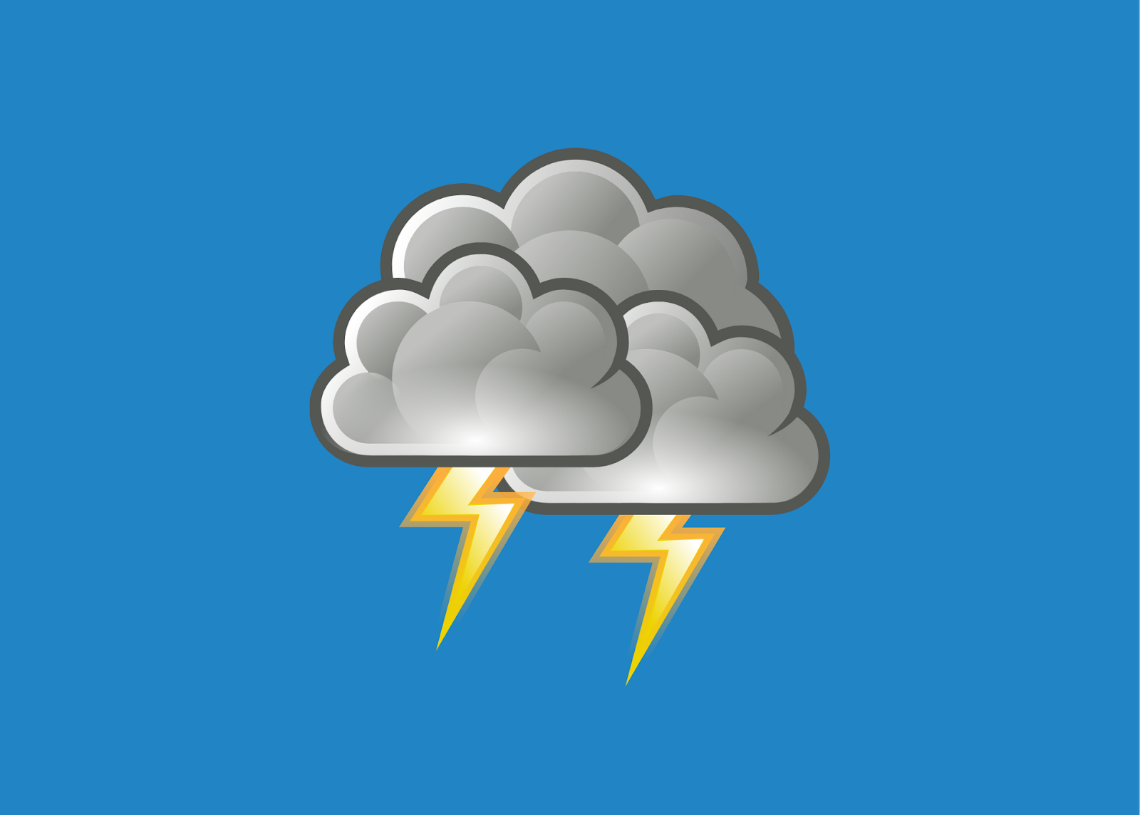 A cartoon of dark clouds with thunderstorms on a blue background