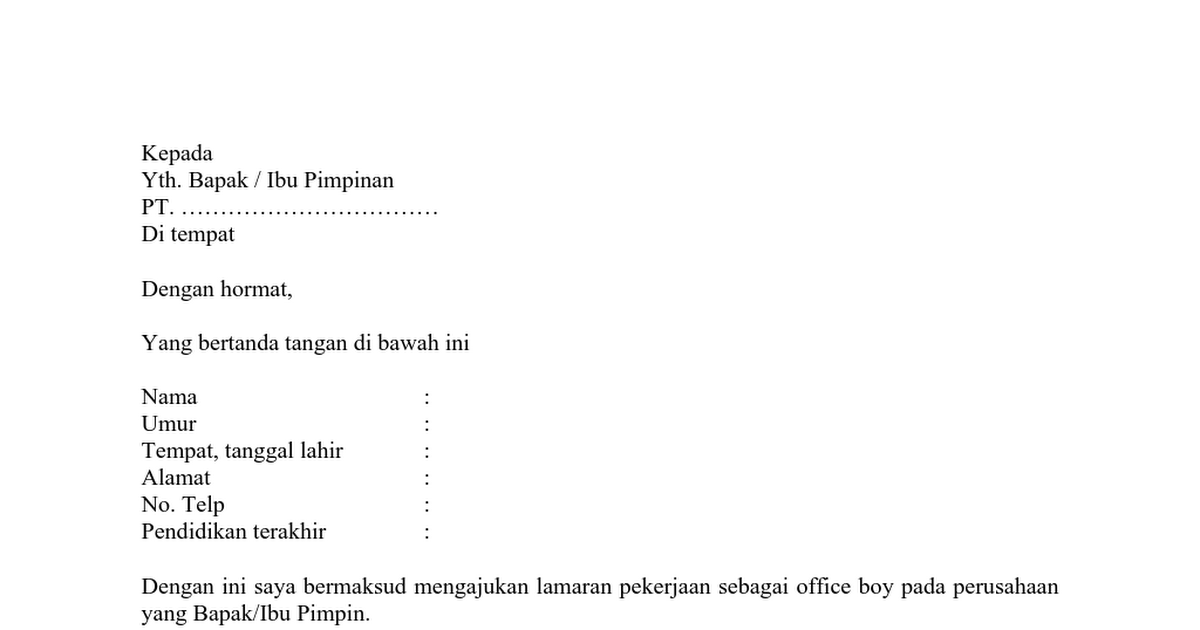 Download 71+ Contoh Surat Lamaran Kerja Office Boy Terbaik Gratis