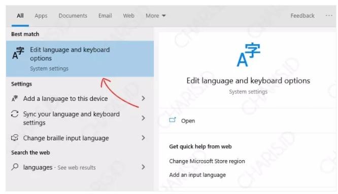 Cara menulis arab di word: buka edit language and keyboard options