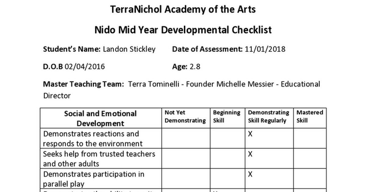 Landon Stickley Nido 2018 mid year developmental checklist. doc