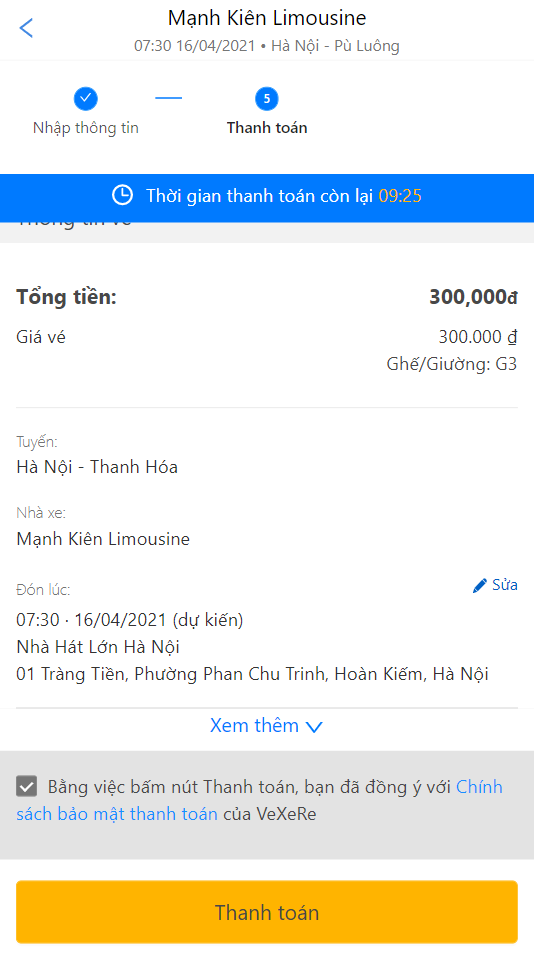 Thanh toán vé và chờ lên xe.