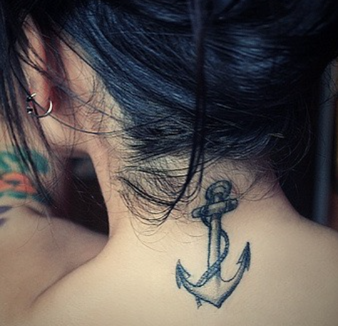 Small Neck Anchor Tattoo For Women