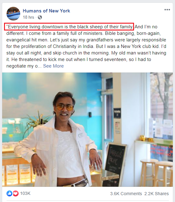 Screenshot of a story from Humans of New York Facebook page.