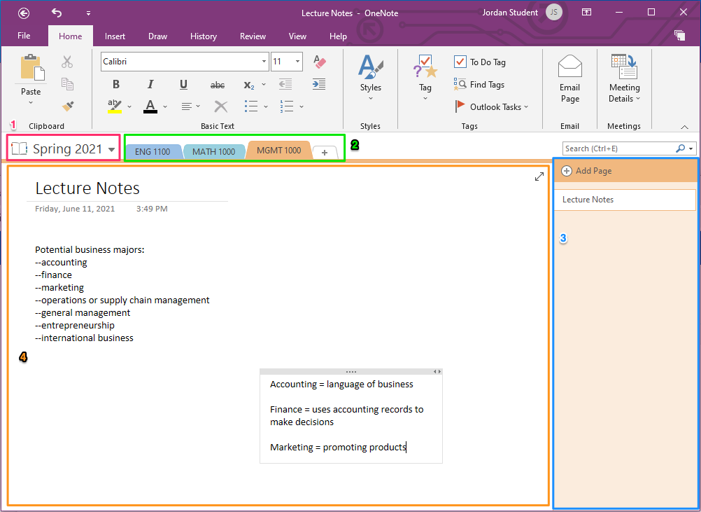 Screenshot showing OneNote notebook