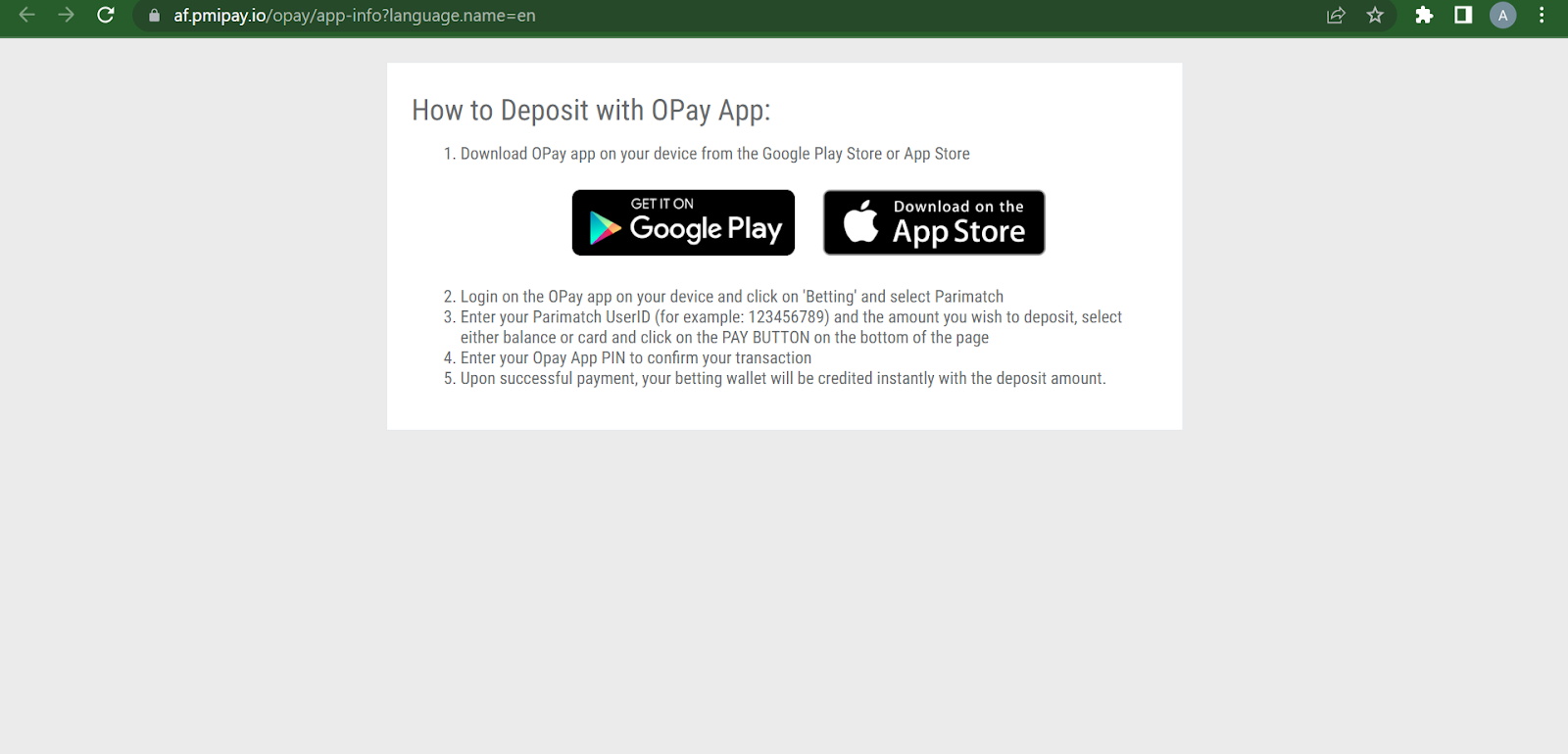 Parimatch deposit instructions