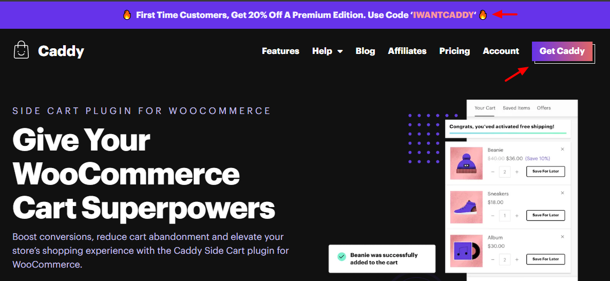site oficial do addon do carrinho woocommerce da caddy