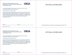 Blank on one side with generic Rules of Golf printed on the reverse side, (8.5” x 11” sheet with one perforation, to produce two 4.25” x 11” cards; 500 sheets per box for 1,000 cards).Shrink wrap in packages of 250 with 500 per carton.65# White Opaque Prints 1/0 in PMS 2955 Face Only One full horizontal perforation @ 5.5” and one full vertical score 4.25” from left side.