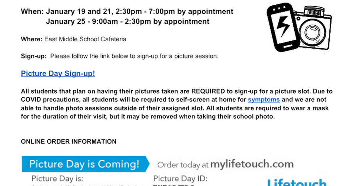 East MS Picture Day Instructions