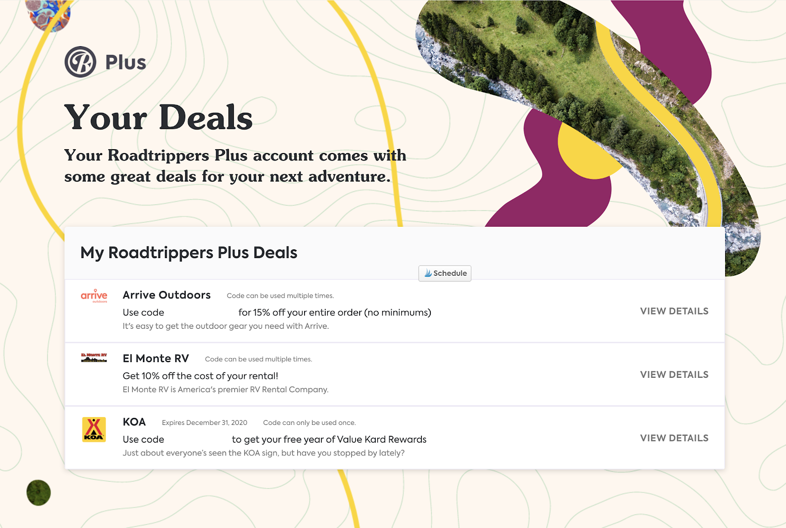 screen shot showing deals available with plus plan in Roadtrippers