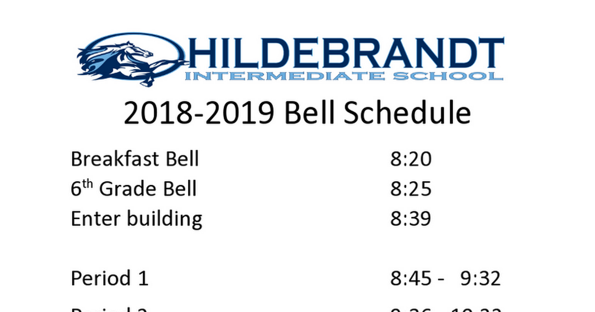 2018-2019 Hilde Bell Schedule