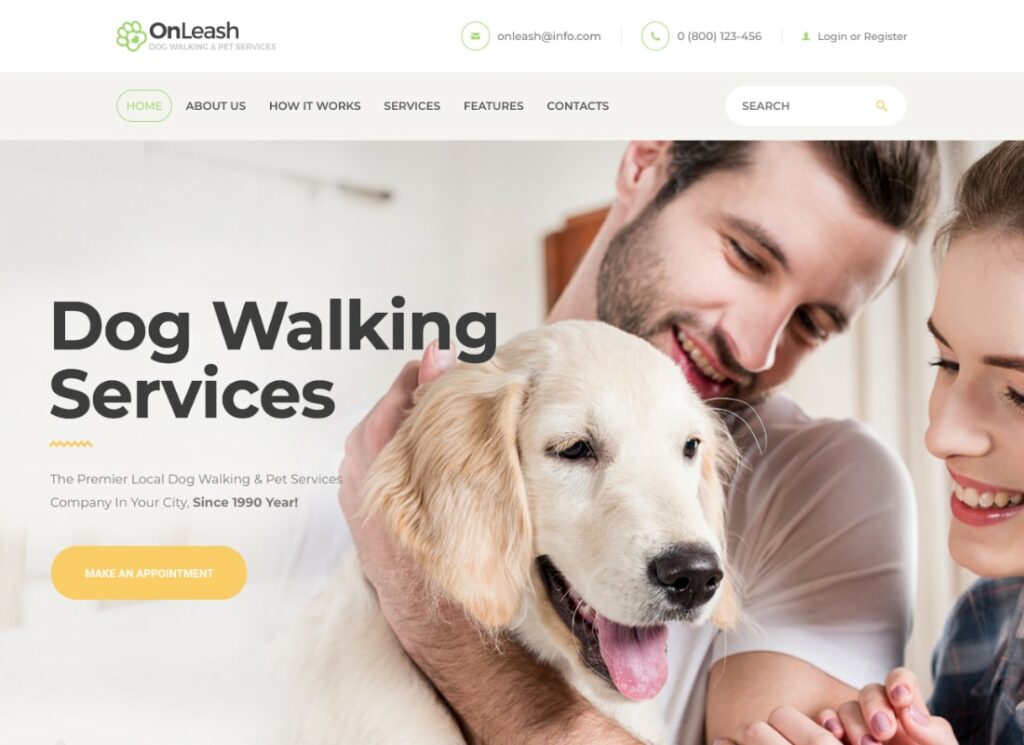 OnLeash |  Tema de WordPress para pasear perros y servicios para mascotas