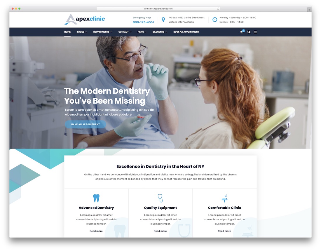 apexclinic wordpress tema dentista