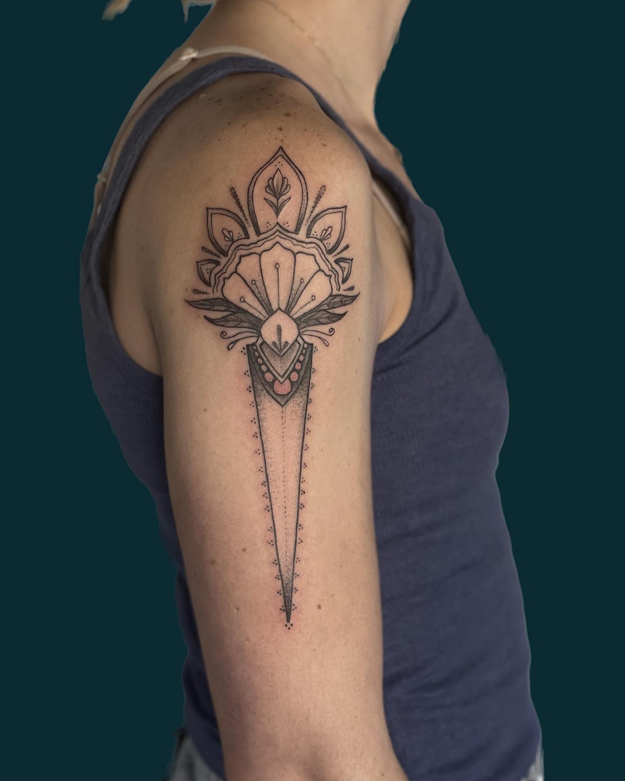 Ornamental Dagger Classy Shoulder Tattoos Female