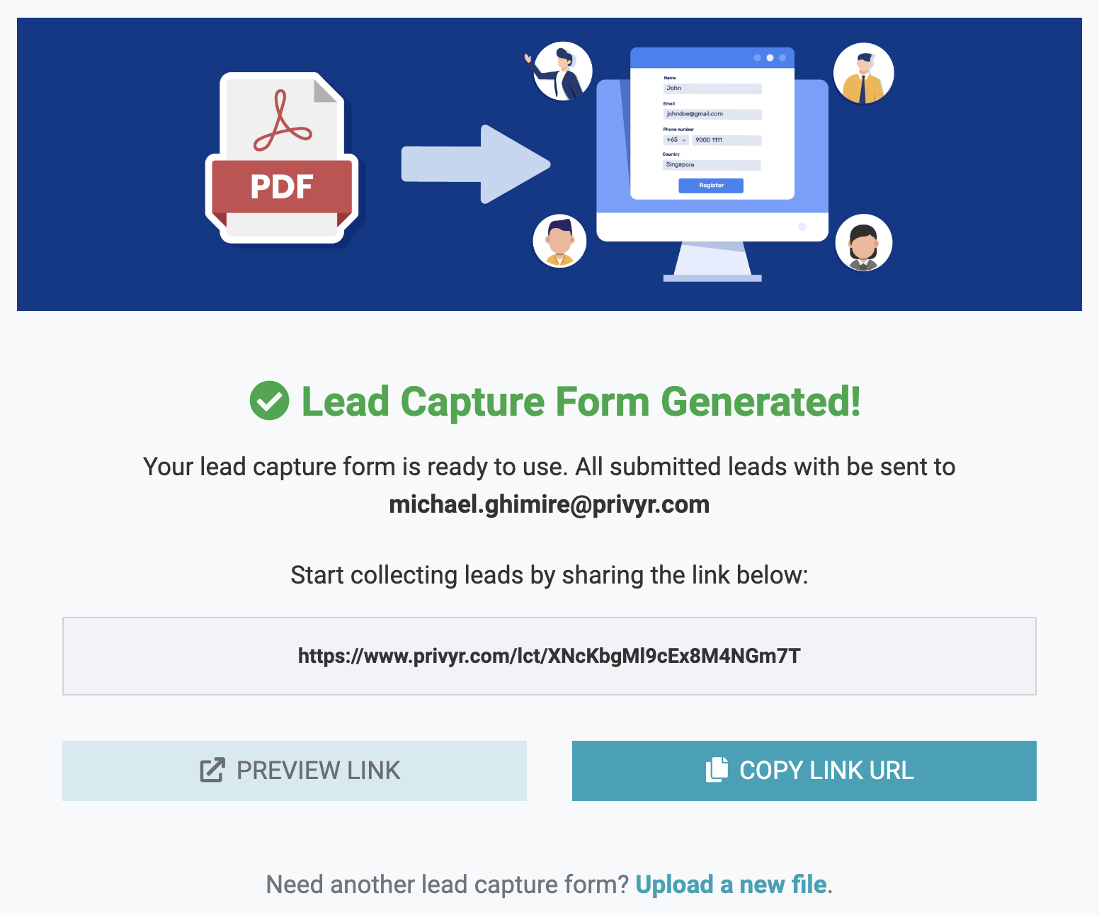 Lead capture form from Privyr