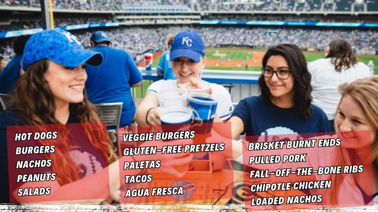 Kauffman Stadium has a variety of delicious foods, including hot dogs, burgers, nachos, salads, and more. 