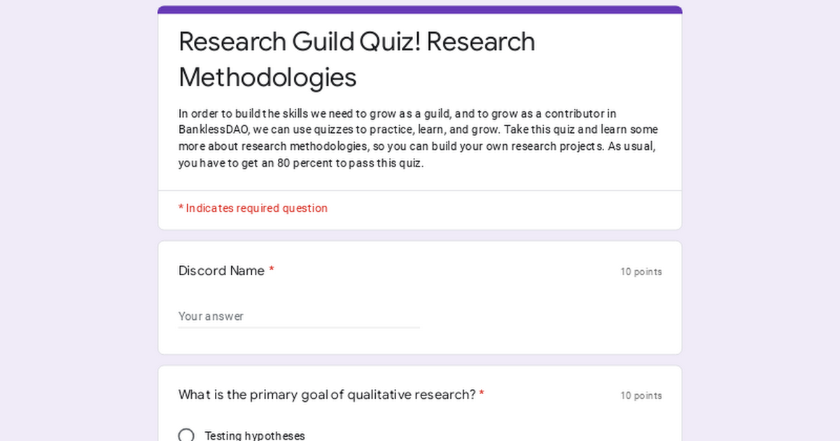Research Guild Quiz! Research Methodologies