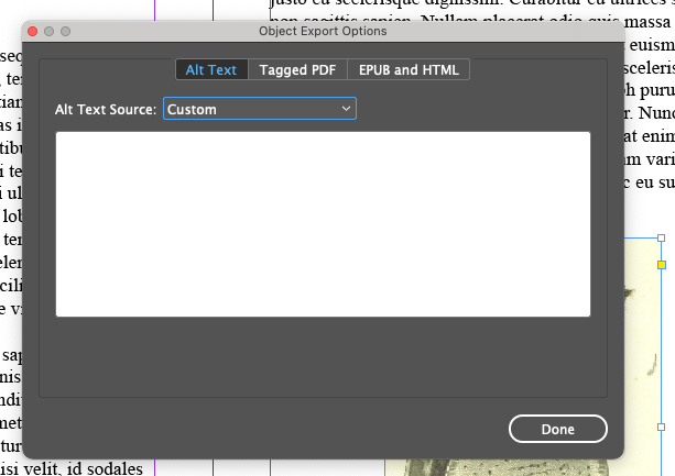 Screenshot: InDesign's alt-text dialogue
