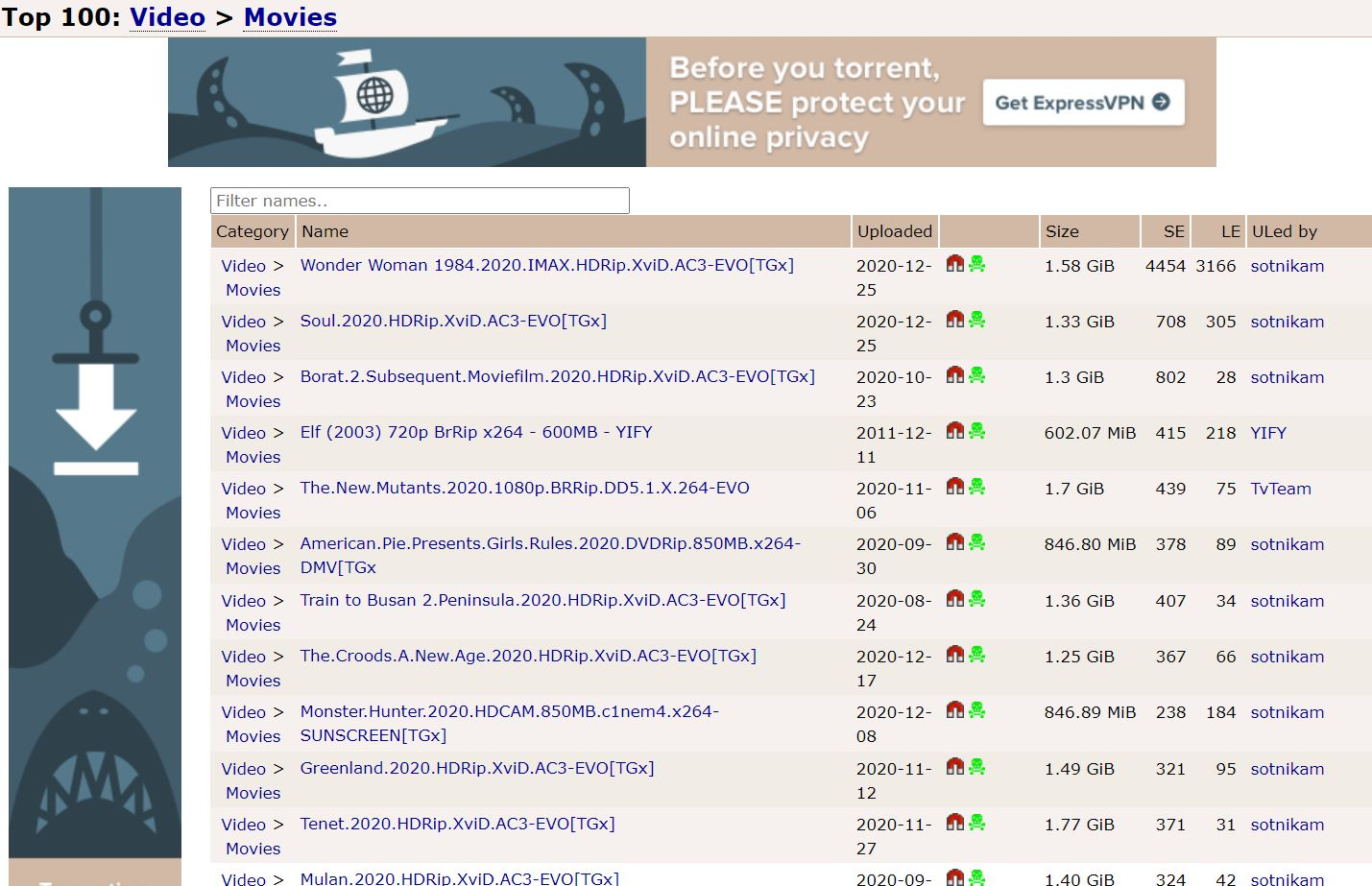 The PirateBay website torrent page