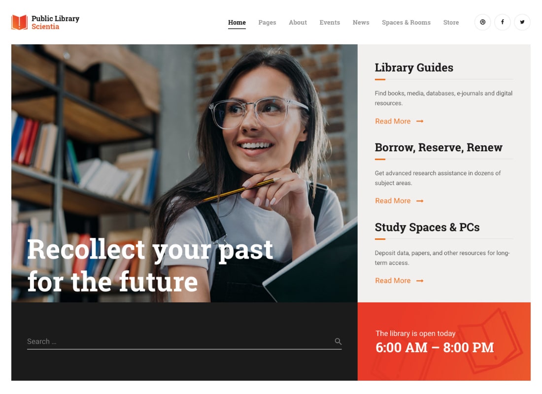 Scientia |  Tema de WordPress para la educación de bibliotecas públicas y librerías