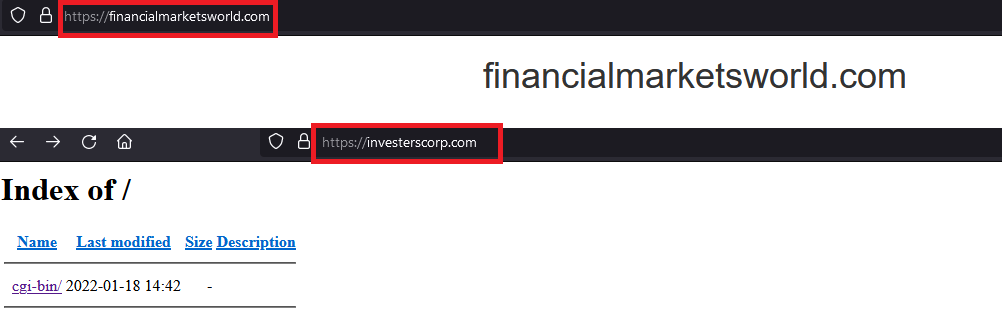 De huvudsakliga webbadresserna är investerscorp.com och financialmarketsworld.com